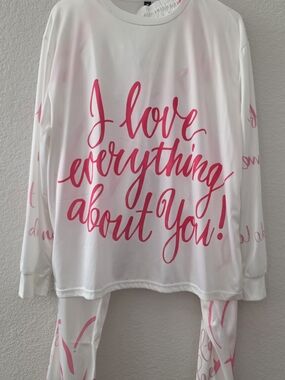 White and Hot Pink Script Women's Pajama Set